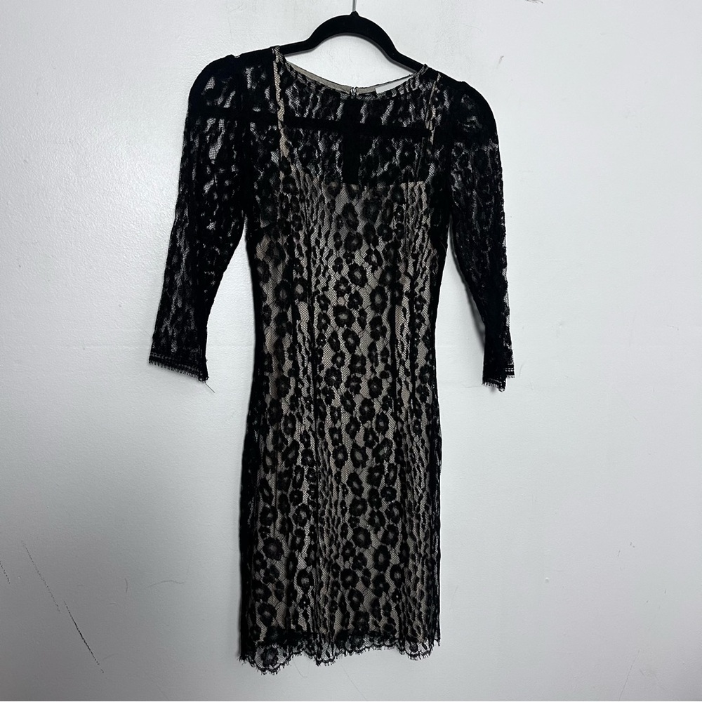 Lover Black Lace Sheath Dress Nude Lining US 2 AUS 6 Made in Australia